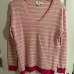 Vineyard Vines Pink and Cream V-Neck Sweater